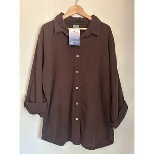 Vintage NWT Sea Breeze Of California Brown 3/4 Sleeve Button Down Size XL Mens